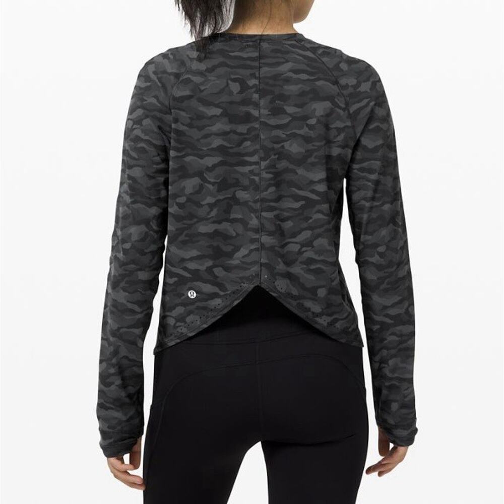 Lululemon Rise And Run Long Sleeve Camo Womens Running Active Thumb Holes